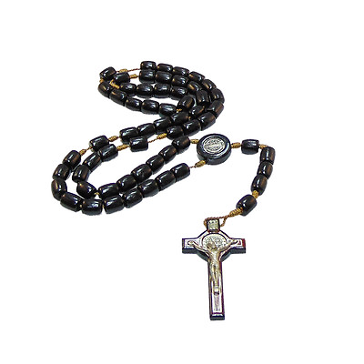#ad Men#x27;s Saint Benedict Black Solid Wood Beads Rosary NecklaceLargeMade in Brazil $17.99