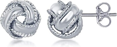 #ad 925 Solid Sterling Silver 10MM Love Knot Stud Earrings For Women and Girls $10.99