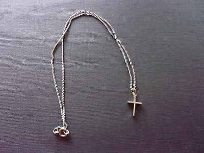 #ad Silvertone Cross necklace Dainty Delicate 16quot; chain .75quot; cross Christian N11 $4.00