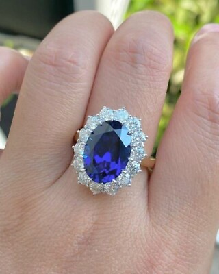 #ad 11x13 mm 7.56 Ct Lab Created Sapphire amp; Diamond Wedding Ring 14K Double Tone $1095.65