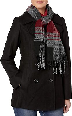 #ad LONDON FOG Women#x27;s Plus Size Double Breasted Peacoat with Scarf $226.22