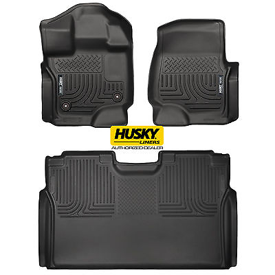 #ad HUSKY WeatherBeater Front Rear Floor Mats for 15 22 FORD F 150 Crew Cab Black $219.99