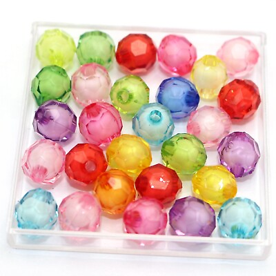 #ad 100 Mixed Color Acrylic Faceted Round Beads 10mm Color inside quot;Bead in Beadquot; $2.92