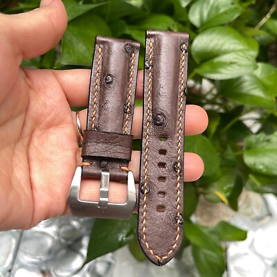 #ad 24 22mm Padded Brown Genuine OSTRICH Leg LEATHER SKIN WATCH STRAP BAND $49.99