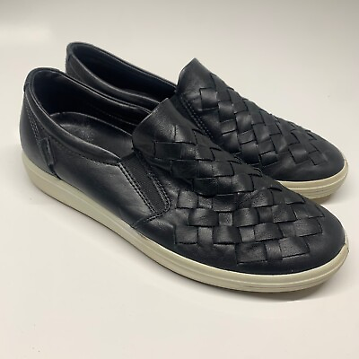 #ad Ecco Woven Leather Black Soft Slip On Sneakers Comfort Shoes Womens Size 7 $34.46