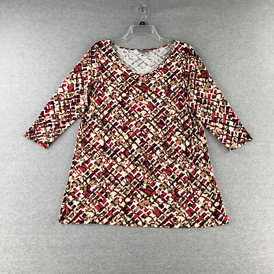 #ad J Jill Top Womens Medium Petite Tunic Shirt 3 4 Sleeve Colorful Beach Ladies $18.84