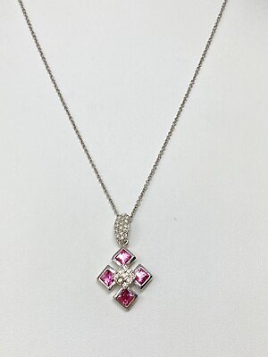 #ad Beautiful Silvertone Pink amp; Clear Rhinestone Maltese Cross Pendant Necklace $16.00