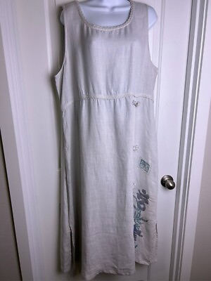#ad Vintage 90s Isabel LA by Shawn Ivory Linen Dress One Size Sleeveless Maxi EUC $49.95