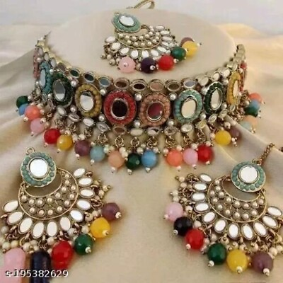 Indian Bollywood Gold Plated Kundan Choker Bridal Necklace Earrings Jewelry Set $18.04