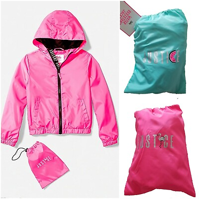 #ad JUSTICE Girls Packable Hooded Windbreaker Rain Jacket SELECT SIZE amp; COLOR NEW $24.99