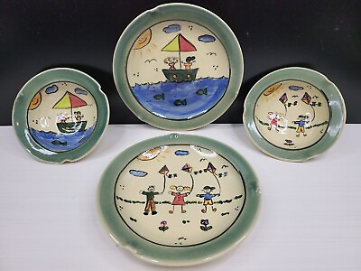 #ad Aldrich Valley Pottery 2 Salad Plates 2 Cereal Bowls Set Cute Kid Themed Lot $69.87