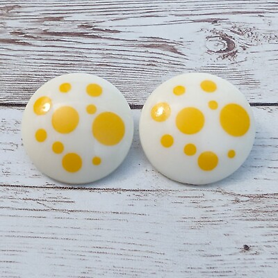 #ad Vintage Earrings For Pierced Earrings Off White with Yellow Spots $12.99