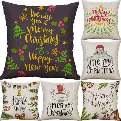 #ad Merry Christmas Home Decor Throw Pillow Case Waist Cushion Cover Pillowcase $3.87