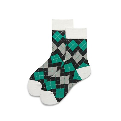 #ad Green grey plaid fashion Embroidery Socks Cotton women mid calf length gift $9.99