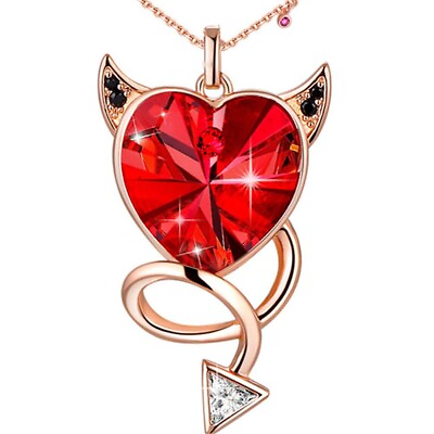 #ad #ad Women Pendant Necklace Red Devil Heart Austrian Crystal Gifts for Her $29.98