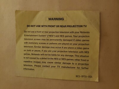 #ad Nintendo NES Rear Projection TV Yellow Warning Insert NES RPTV USA $15.46