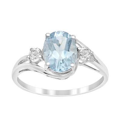 #ad 925 Sterling Silver Oval Shape 8x6 MM Swiss Blue Topaz Gemstone Three Stone Ring $29.52
