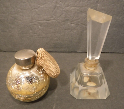Two Vintage Round Glass W Squeeze amp; Cut Crystal Perfume Bottles Decor Vanity $11.95
