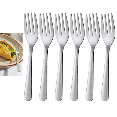 #ad 6 Salad Forks Stainless Steel 18 0 Utensils Mirror Polished Silverware Flatware $7.95