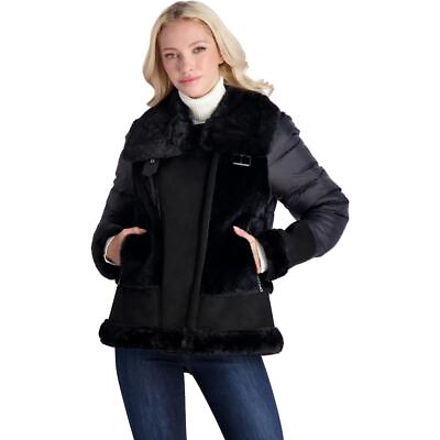 #ad Tahari Womens Saylor Black Winter Faux Fur Puffer Jacket Outerwear XS BHFO 8445 $74.99