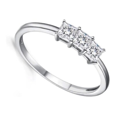 #ad 14K White Gold 1 4 CTTW Princess Cut 3 Stone Minimalist Diamond Ring Band 3mm $395.00