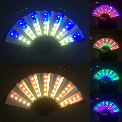 #ad LED Light Colorful Chinese Hand Held Folding Fan Party Dance Bar Remote Control $45.59