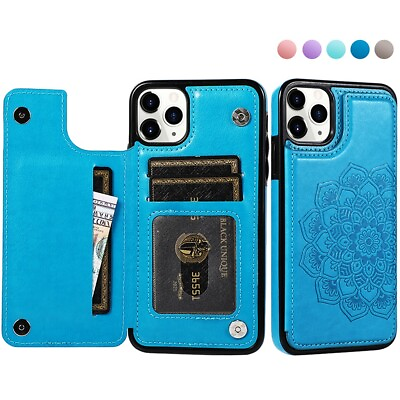 #ad Leather Wallet Case Type Half Wrapped Plain Card Slot Flower Phone Bag Cover $17.88