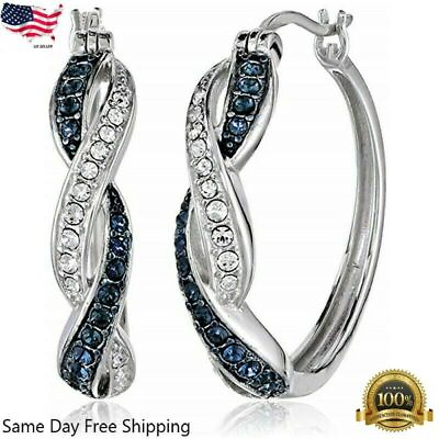 #ad Fashion 925 Silver Plated Hoop Earring for Women Blue Cubic Zirconia Simulated $3.95