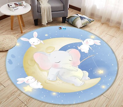 #ad 3D Moon Cartoon Rabbits NBC492759 Game Rug Mat Elegant Photo Carpet Mat Romy AU $248.99
