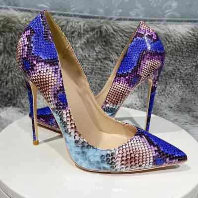 #ad Women Snake Patterned High Heels Gradient Wedding Shoes High Heels hot $80.19
