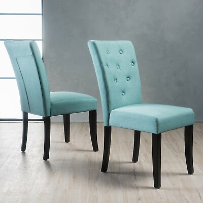 #ad Fabric Tufted Dining Chairs Set of 2 Blue and Espresso $202.01