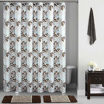 #ad Brown Botanical Vines Printed 15 Piece Polyester Shower Curtain Bath Set $19.97