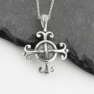 #ad Celtic Wisdom Symbol Necklace 925 Sterling Silver Pendant Cross Swirls NEW $26.00