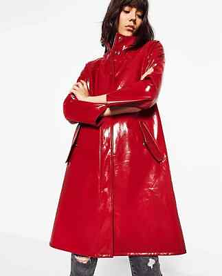 #ad New Women Outwear Collection Red PVC Patent PVC Raincoat Vinyl Eco Coat Patent $82.49