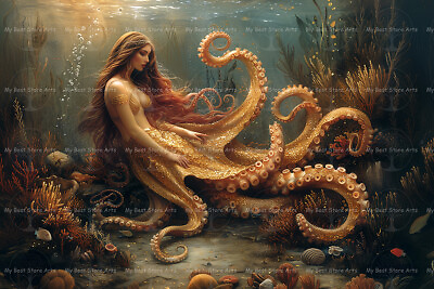 #ad MERMAID OCTOPUS ART PRINT Wall Decor Sea Siren Poster Ocean Oddity Fantasy D350 $7.95