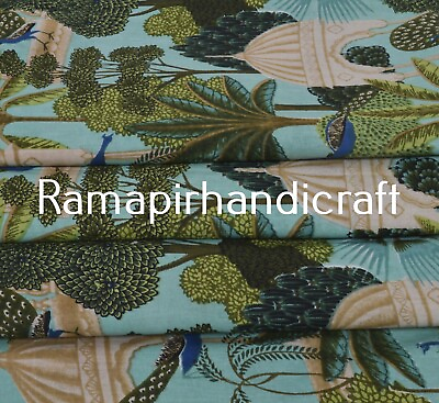 #ad Indian Cotton Hand Block Sanganeri Print Handmade Cotton Fabric Natural By Yard $19.99