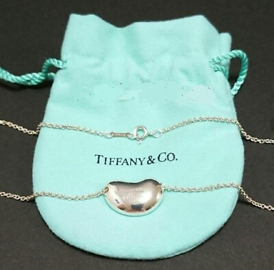 #ad Tiffany amp; Co. Bean Motif Silver Pendant Necklace Sv925 40cm Chain 2cm Top w Bag $173.61