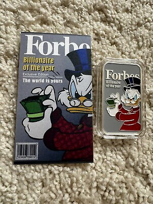 #ad Scrooge Forbes Billionaire Of The Year ENAMELED 1oz AG .999 Fine Silver Art Bar $99.95