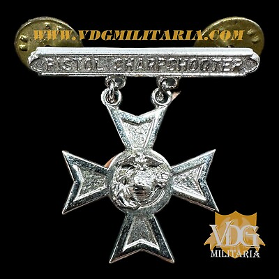 #ad USMC US Marine Corps Pistol Sharpshooter Badge Sterling Silver mm 12 C #Y150 $23.99
