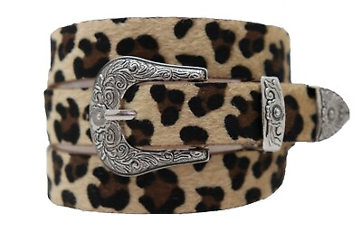 #ad Women Leopard Print Faux Leather Fashion Belt Silver Metal Western Buckle M L $15.95