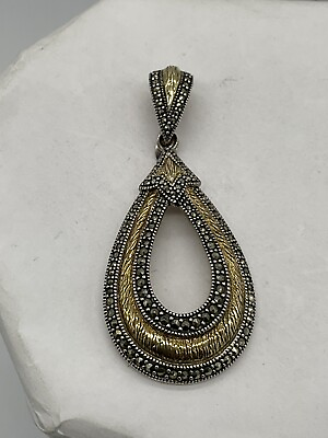 #ad Sterling Silver with Gold Overlay Marcasite Pendant $49.99
