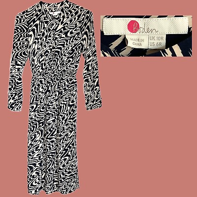 #ad Boden Shirt Dress Navy Zebra Print US 6 Button Front EUC Lightweight Pocket Long $35.00