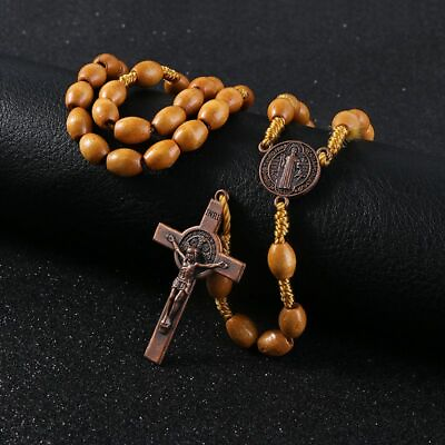 Wooden Tiny Jesus Christ Crucifix Cross Pendant For Men Necklace Rosary Brown $10.41