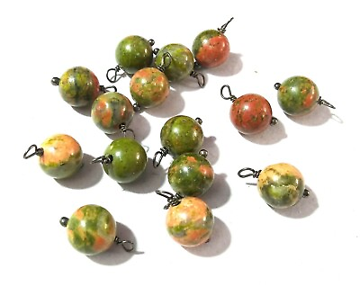 #ad Unakite Round Ball 8mm Beads Loose Gemstone Black Plated Wire Wrapped 10Pcs $16.02