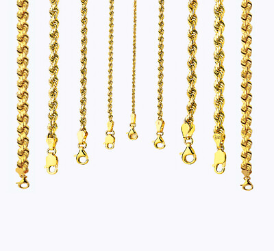 #ad 14k Yellow Gold 1.5mm 8mm Solid D Cut Rope Chain Bracelet Size 7quot; 30quot; $297.54