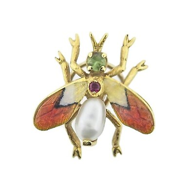 #ad 48 Hrs ONLY Special Pricing:Buccellati 18k Gold Insect with Ruby Pearl amp; Enamel $5025.00