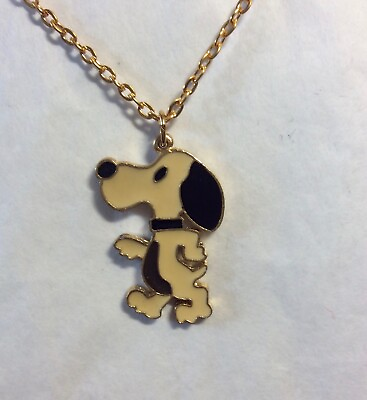 #ad Vintage Enamel Peanuts Snoopy Necklace Tone Chain NOS $11.50