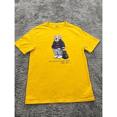 #ad Polo Ralph Lauren Shirt Boy XL Mens Small Yellow Classic Rare Polo Bear Crewneck $28.00