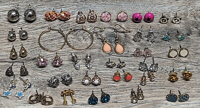 #ad ASSORTMENT LOT OF 30PAIR GOLD SILVER TONE DANGLE STUD PIERCED EARRINGS VTG NOW $10.00