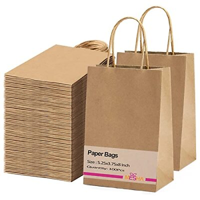 #ad Kraft Paper Bags 5.25x3.75x8 Brown Small Gift Bags with Handles Bulk100 Pcs ... $29.86